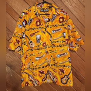 Box Office Island orange Hawaiian musical instrument button down large men Shirt